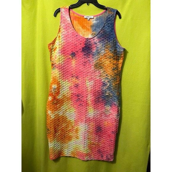 Plus Tie Dye Honeycomb Multicolor Bodycon Dress Sleeveless Short 3xl - Picture 1 of 3
